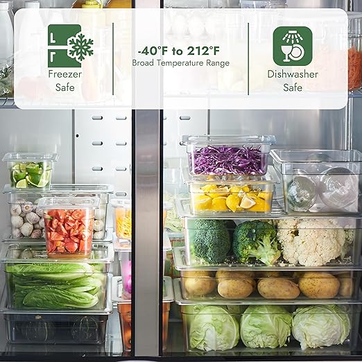 CURTA 4-Pack Full Size 4" Deep NSF Polycarbonate Food Pans with Handled Lids & Drain Trays | Dishwasher & Freezer Safe Clear Container for Prep Tables, Buffet, Salad Bar, Commercial & Home Kitchen