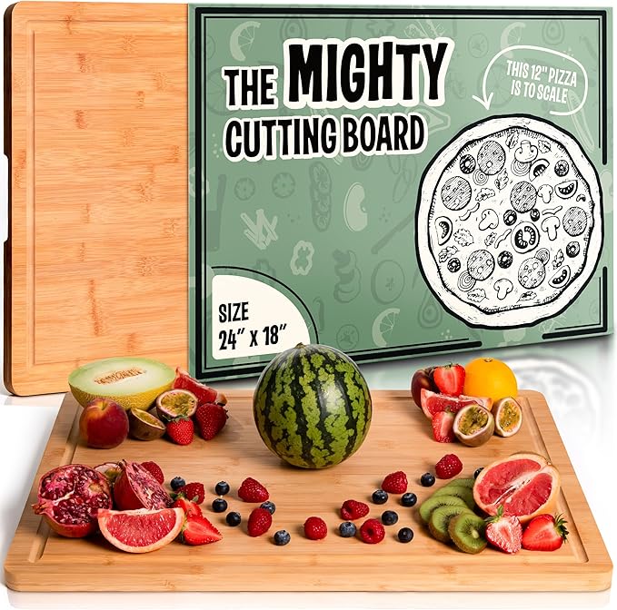 Large Cutting Board for Kitchens 24 X 18 by Grizzly Living - Heavy Duty Bamboo Cuttings Boards for Meat, Veg & Charcuterie - Large Wooden Stove Top & Countertop (24" x 18") Epicurean, Butcher