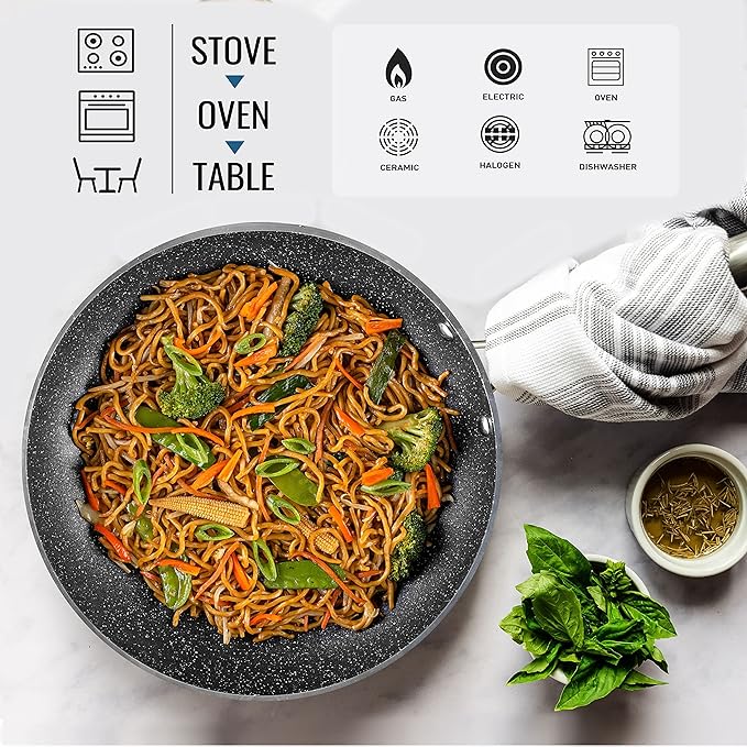 Granitestone 20-Piece Nonstick Pots and Pans Set with Bakeware & Steamer, Complete Kitchen Ceramic Cookware Set, Deep Frying Pan, Non-Toxic PFOA PFOS Free, Dishwasher & Oven Safe, Red Speckle