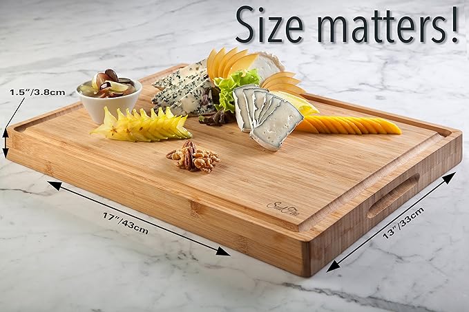 Butcher Block - Organic Bamboo Cutting Board w/Juice Groove - 17x13x1.5" -Butcher Block Cutting Board - Premium Quality and Professional Design - Bamboo Chopping Block