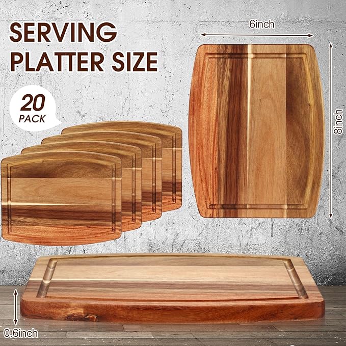 Kigley 20 Pcs Acacia Wood Cutting Boards Bulk for Laser Engraving Wooden Dinner Plates with Groove Chopping Charcuterie Board Carving Tray for Holiday Housewarming Party Gifts (8 x 10 Inch)