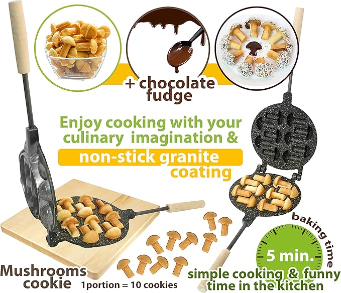Non-stick Coating granite stone Cookie Mushroom Mold Assorted Tasty Homemade Cookies Baking Tools & Accessories Cookie Presses Bakeware (10 Mushrooms)