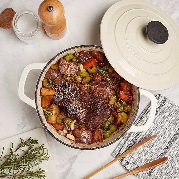 Smith & Clark 3-Quart Enameled Cast Iron Dutch Oven Pot with Lid, Ivory White