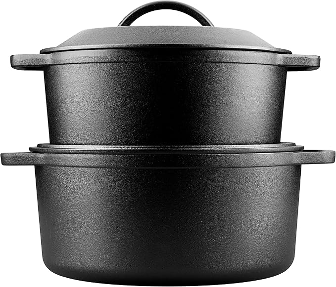 Pre-Seasoned Cast Iron Dutch Oven with Lid, Round and Dual Handles, for Stovetop, Camping, Grill, Induction, Electric, Black, 6qt