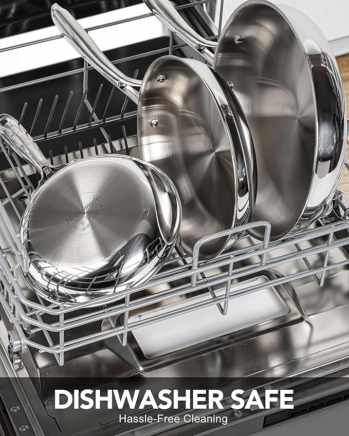 MICHELANGELO Tri-Ply Stainless Steel Frying Pan Set, 8" 9.5" 11" Skillets, Full Clad Stainless Steel Pans for Even Heating, Durable Cooking Pan Set for Home Chefs & Everyday Cooking
