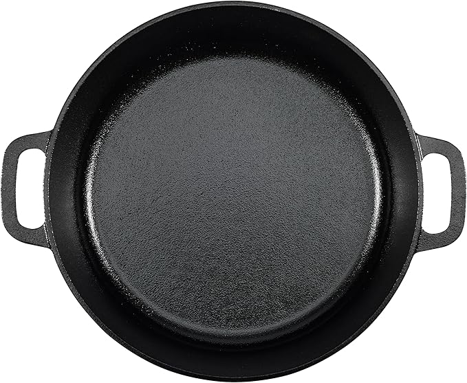 Amazon Basics Pre-Seasoned Cast Iron Dutch Oven Pot with Lid and Dual Handles, Oven Safe, Heavy-Duty, 7-Quart, Round, Black