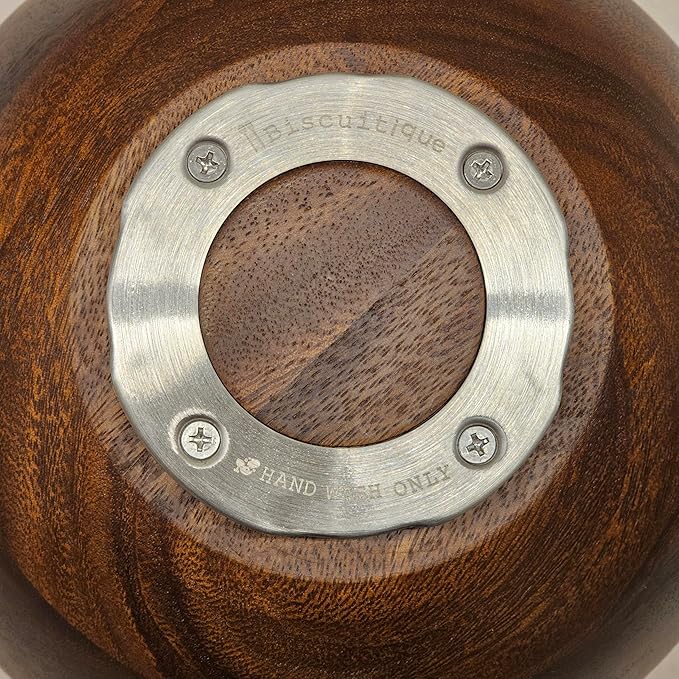 Biscuitique Premium Solid American Walnut Wood Mixing Bowl Compatible with Kitchen Aid Tilt-Head Models 4.5 Quart and 5QT Stand Mixer Wooden Bowls