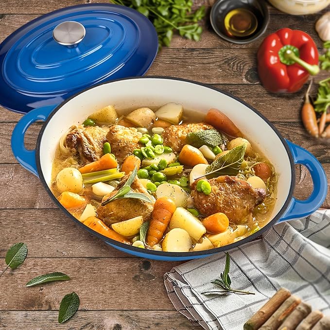 5.5 Quart Oval Enameled Cast Iron Dutch Oven Pot with Lid, Oven Safe up to 550° F & Dishwasher Safe, Sturdy Dutch Oven Cookware