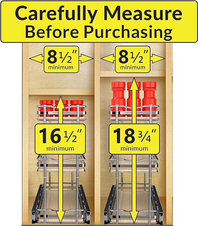 LYNK PROFESSIONAL® Élite™ Pull Out Spice Rack Organizer for Inside Kitchen Cabinets - 6" x 21" - Slide Out Drawer – Wood/Chrome Sliding Spice Organization for cabinet - Spice Racks - 6 Tier
