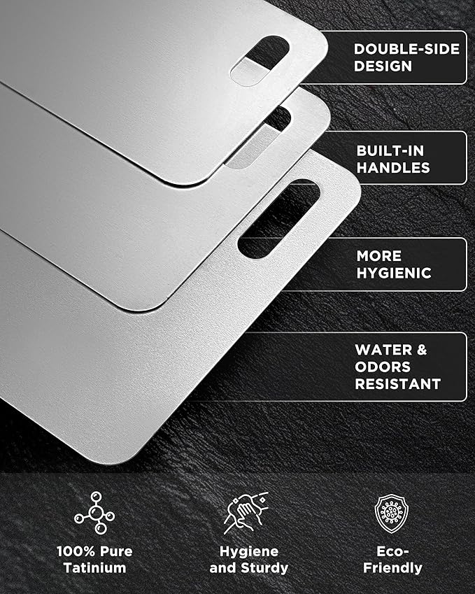 Katuchef Titanium Cutting Board for Kitchen, 100% Pure Titanium Cutting Board Food Grade,Non Toxic chopping board, Dishwasher safe, Easy to Clean(3PCS)