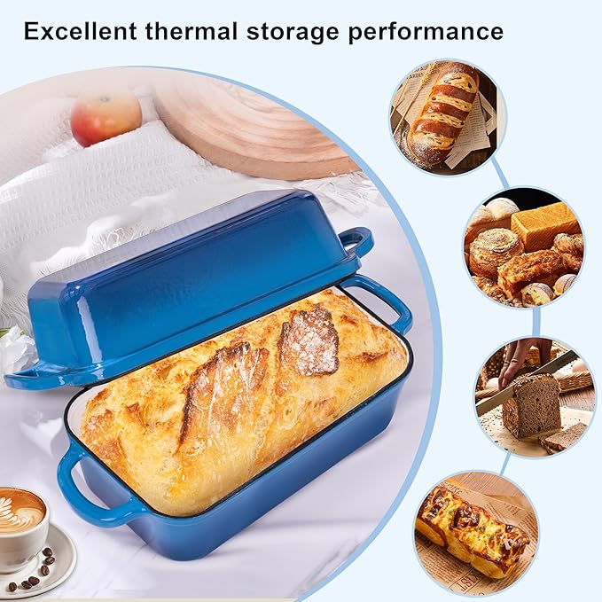 Cast Iron Loaf Pan with Lid, Loaf Pans for Baking Bread 9x5 Inch, Bread Baking Pan for Homemade Bread|Sourdough with Golden Crispy Crust (Marseille)