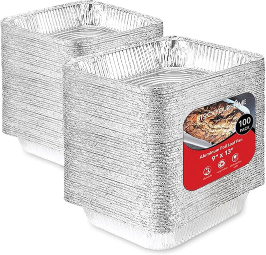 Stock Your Home Aluminum Pans 9x13 Disposable Foil Baking Pans (Pack Of 100) - Half Size Steam Table Deep Pans - Tin Foil Pans Great for Cooking, Heating, Storing, Prepping Food