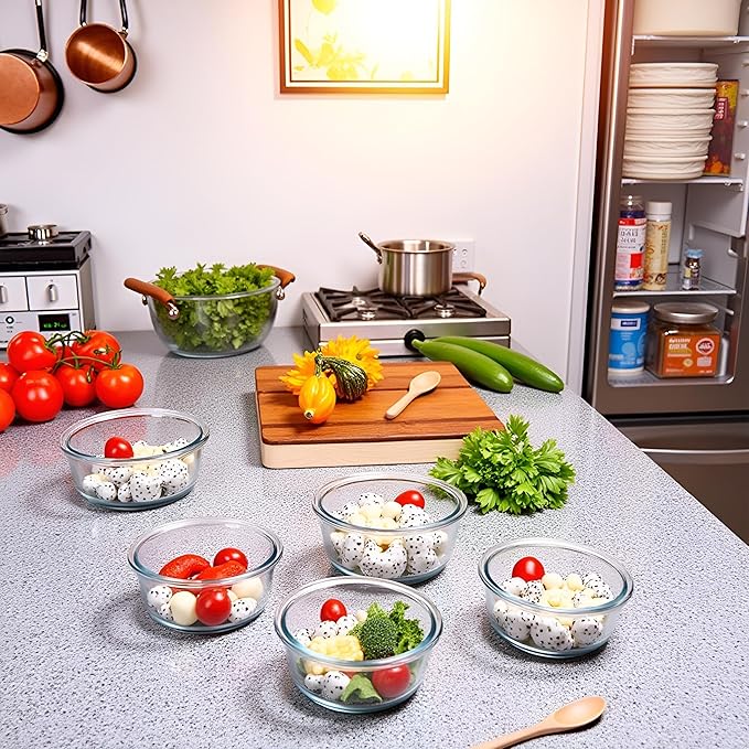 Small Round Glass Food Storage Containers With Lids, 1.5 Cup Round Meal Prep Bowls With Lids BPA-Free, Airtight Small Glass Food Containers for Microwave, Dishwasher, Freezer Safe-（4 pack）