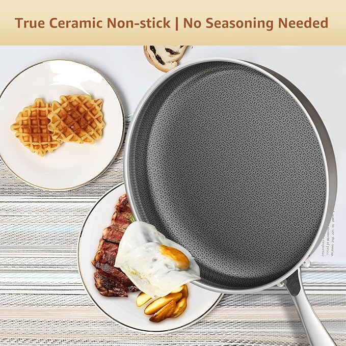 LOLYKITCH Frying Pan Set Nonstick, 8/10/12 Inch Stainless Steel Cookware Set Skillet with Detachable Handle, Induction & Oven Safe, Professional Non-Toxic PFOA Free Pans for Everyday Cooking