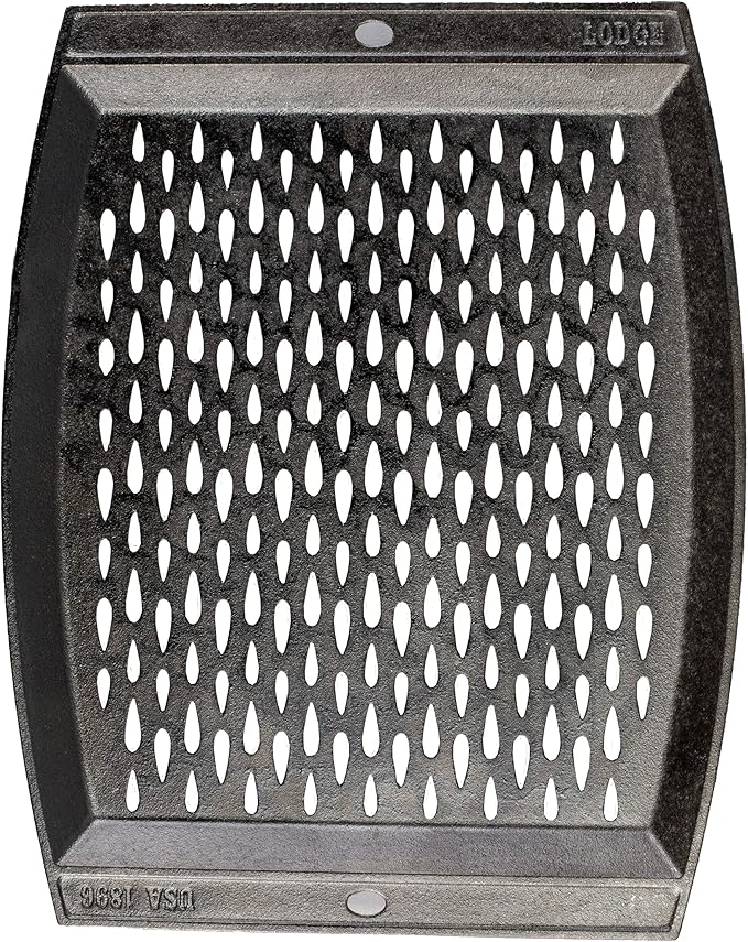 Lodge Pre-Seasoned Cast Iron Rectangle Grill Topper - Use on the Grill - Grilling Pan Designed to Protect Food from Falling Through the Grate - Cast Iron 15 Inch