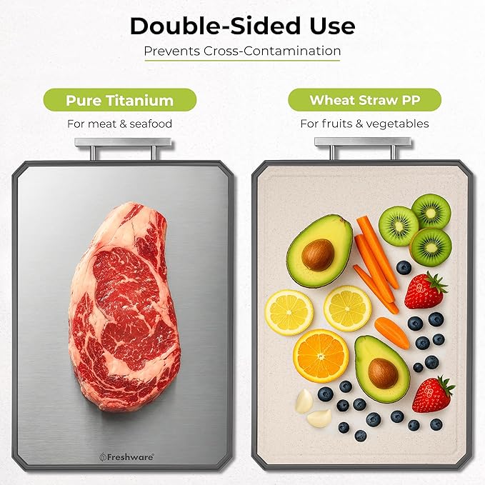 Freshware Titanium Cutting Board for Kitchen, Double Sided and Non Slip Cutting Boards with Handle, Pure Titanium/PP, Chopping Board with Juice Grooves, Dishwasher Safe, Extra Large 19.7" by 13.5"