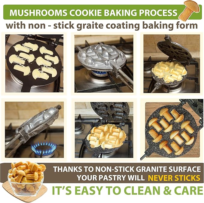 Non-stick Coating granite stone Cookie Mushroom Mold Assorted Tasty Homemade Cookies Baking Tools & Accessories Cookie Presses Bakeware (10 Mushrooms)