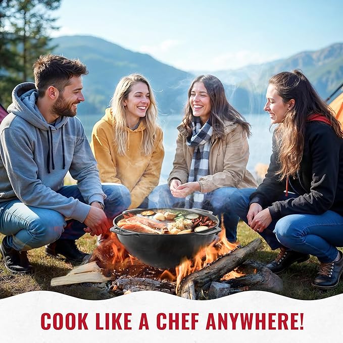 Dutch Oven Pot with Lid Syton (12.5 Quarts (12 L) - Camping Dutch Oven - Cast Iron Cookware Set - Uzbek Kazan Cast Iron – Premium Camping Cookware – 2 in 1 Lid as Frying Pan + Cauldron
