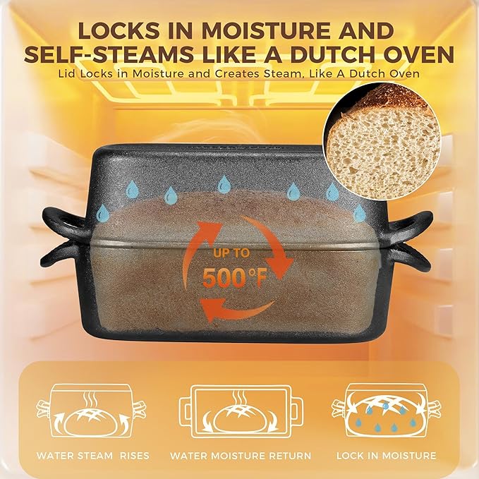 HONGBAKE Everline Collection 2 in 1 Cast Iron Loaf Pan with Lid, 9x5 Bread Pans for Homemade Bread, Pre-Seasoned Nonstick Sourdough Baking Pan, Even Heating Loaf Dutch Oven, Banana Bread Tins