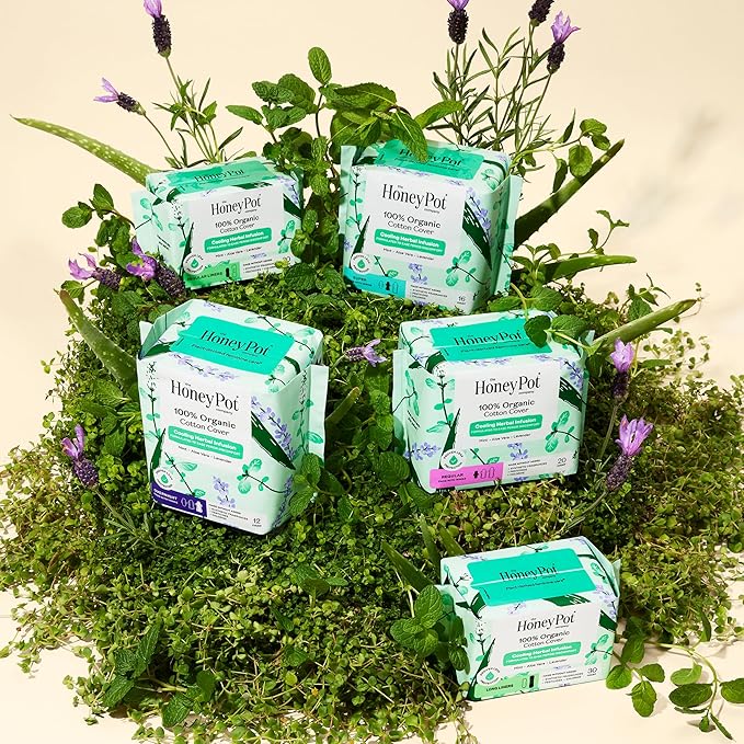 The Honey Pot Company - 48 ct - Herbal Pads for Women - Overnight w/Wings - Infused w/Essential Oils for Cooling Effect & Organic Cotton Cover - Feminine Care
