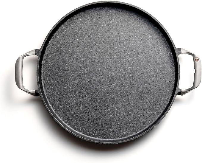 Outset Grill Paella and Deep Dish Pizza Pan, Cast Iron BBQ Pan with Handles, 18.15” x 14.11” x 1.25"