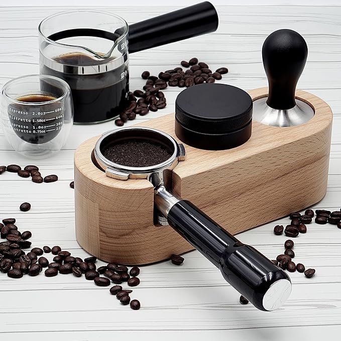 Espresso Tamping Station, ROAST & REVEL, 58MM Portafilter Espresso Accessories, Beech Wood Organizer, Espresso Station, Coffee Tamper Station for Countertop