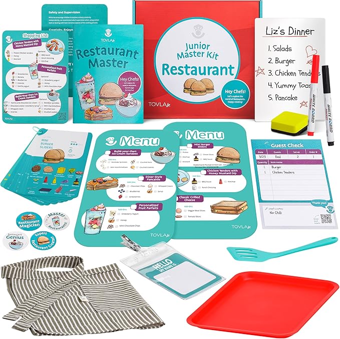 Tovla Jr. Real Restaurant Cooking Set for Kids | Montessori-Inspired STEM Kit for Ages 4+ | Hands-On Cooking Tools, Visual Recipe Cards, Educational Gift for Aspiring Chefs