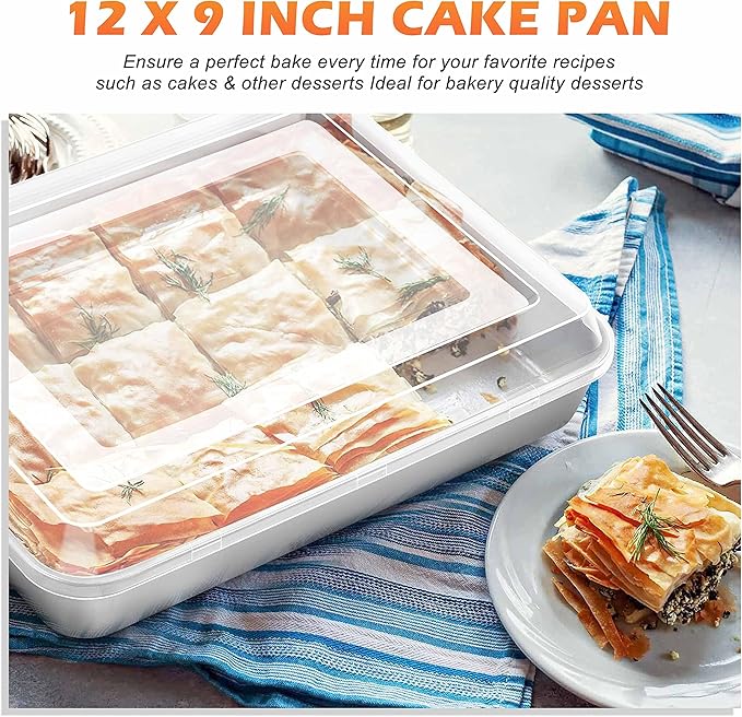 Herogo Baking Pan with Lid, 9 x 12 Inch Stainless Steel Lasagna Pan Deep, Rectangle Cakes Bakeware with Lid for Brownies Casseroles, Dishwasher Safe, Set of 2