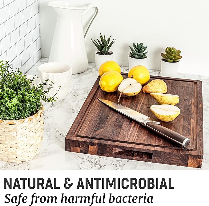 Walnut Wood Cutting Board for Kitchen, Reversible Wooden Chopping Board With Juice Grooves, Made in Canada (Walnut, 18x12x1.25)