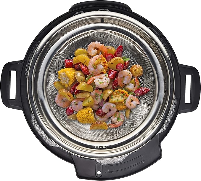 Instant Pot Official Large Mesh Steamer Basket, Stainless Steel, Round - Versatile Steamer & Strainer for Vegetables, Fish, and More - Durable, Rust-Resistant, Easy-Lift Handle, Dishwasher Safe