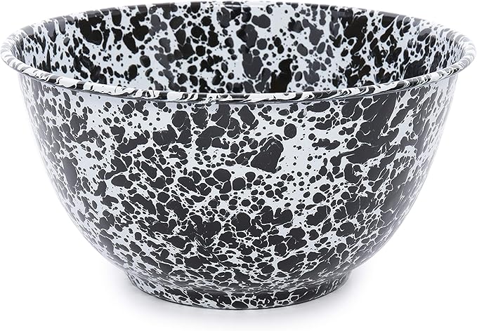 Crow Canyon Home Enamelware Salad Bowl, 5 quart, Black/White Splatter