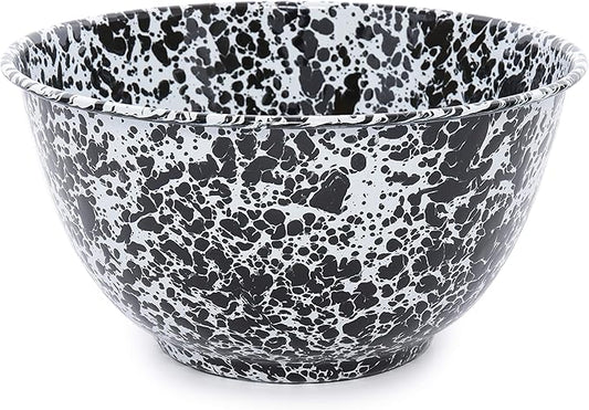 Crow Canyon Home Enamelware Salad Bowl, 5 quart, Black/White Splatter