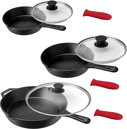 MegaChef Pre-Seasoned 9 Piece Cast Iron Skillet Set