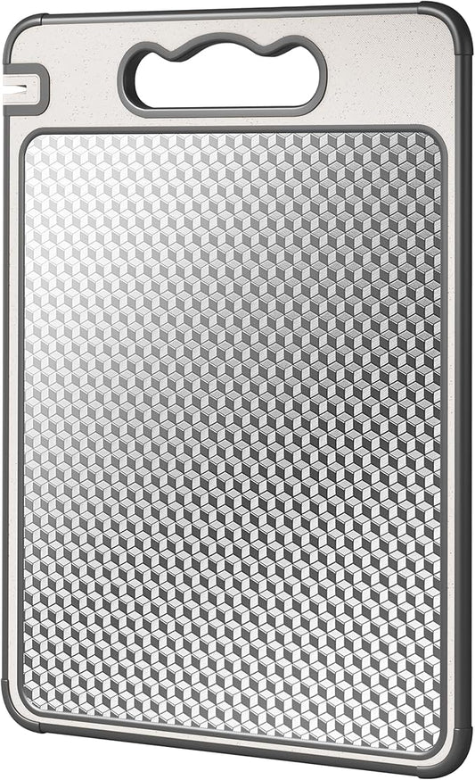 Double Sided 304 Stainless Steel & Wheat Straw Cutting Board, 16"*11" Non Toxic Lightweight Chopping Board, Separately Handle Meat and Vegetables, Dishwasher Safe, Scratch Resistant Mesh Design