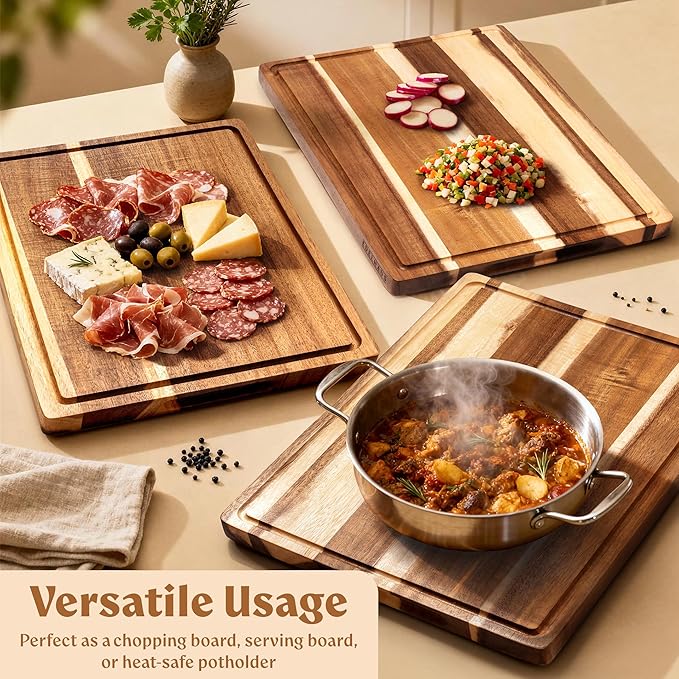 Acacia Wood XL Cutting Board for Kitchen, Large Cutting Board 17.1 × 12.8 - Wooden Chopping Boards with Juice Groove, Non-Toxic, Knife-Friendly & Durable – Housewarming Gift, Charcuterie & Meal Prep