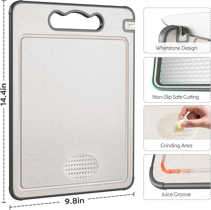 Stainless Steel Cutting Board for Kitchen, Scratch Resistant Mesh Design, Reversible 304 Stainless Steel & Wheat Straw, Non Toxic Chopping Board for Meat, Dishwasher Safe, 14.4"*9.8",1Pcs Grey