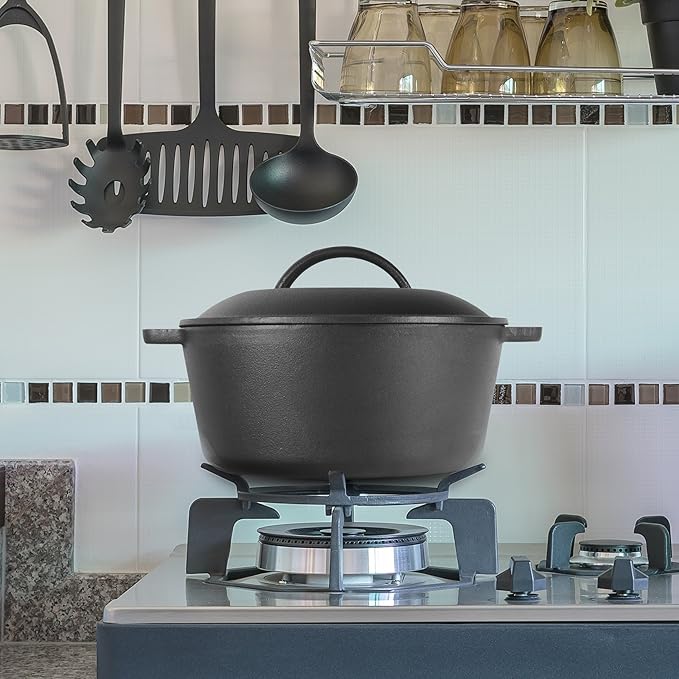 Commercial Chef 5-Qt. Dutch Oven with Lid, Pre-Seasoned Cast Iron, Integrated Handles, Works on All Cooktops Including Induction, Outdoor Cookware for Campfires or Grills, CHFL545