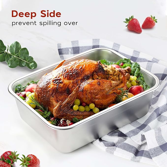 Onader 12¾ x 10 Inch Deep Lasagna Baking Pans Set of 2, Stainless Steel Rectangle Cake Pan, Dishwasher Safe