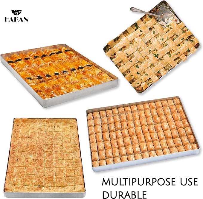 Hakan Aluminum Half Sheet Baking Pan 14x18-inch, 2.2lbs Weight, Thick Rust-Free Bakeware, Wrap Resistant Food Grade Aluminum Baking Tray, Cookie Sheet Oven Tray, Heavy-Duty Baklava Tray, Silver