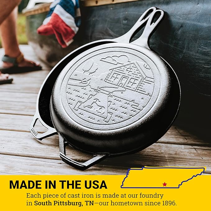 Lodge Cast Iron Wanderlust Series, Cabin Combo Cooker, 3.2 Quart Black