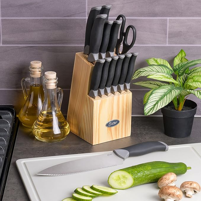 Oster Lindbergh 14 Piece Stainless Steel Cutlery Kitchen Knife Block Set, Black - Cuchillos Para Cocina