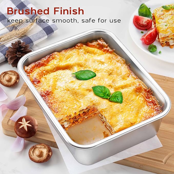 Onader Lasagna Pan 12¾ x 10 Inch, Deep Stainless Steel Cake Pan, Rectangular Baking Dish