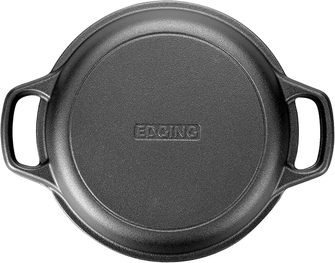 Pre-Seasoned Cast Iron Dutch Oven Pot with Skillet Lid Cooking Pan, 2-in-1 Sourdough Bread Baking Pan with Proofing Basket and Baking Supplies, 5QT