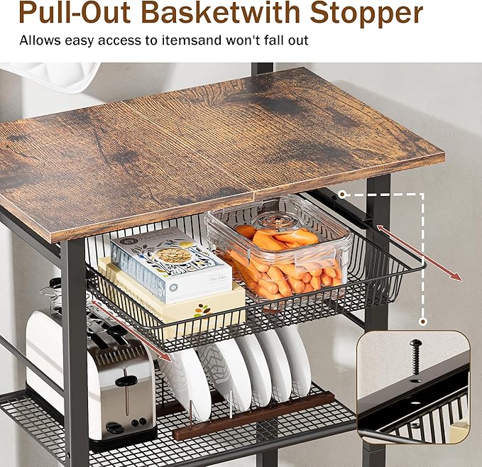 Kitchen Bakers Rack,Coffee Bar Stand Station 6-Tier,Microwave Stand with Storage,Microwave Oven Stand Station,Kitchen Storage Shelf Rack,Kitchen Appliance Organizer,Rustic Brown