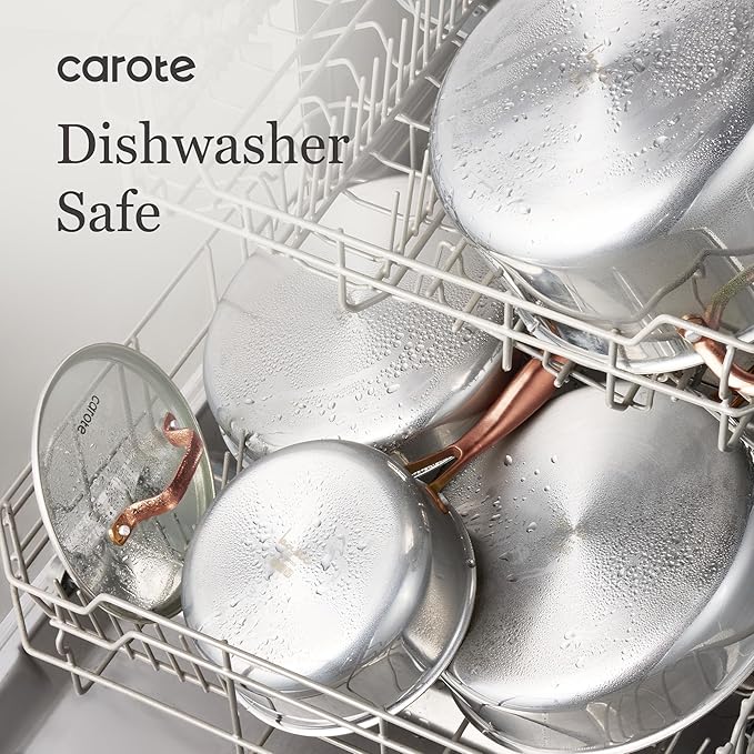 CAROTE 23PCS Tri-Ply Fully Clad Stainless Steel Cookware Set, Pots and Pans Set with Tempered Glass Lids, Induction Compatible, Oven & Dishwasher Safe