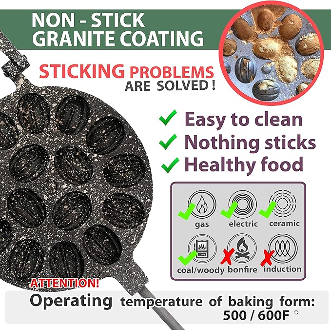 Walnut Cookie Mold Maker 16 Non-Stick Granite - Oreshki Mold Maker - Walnut Cookie Maker Oreshek - Oreshnitsa Maker - Nutty Maker - Oрешница Russian - Nut Cookies Maker - Oreshki Maker Molds