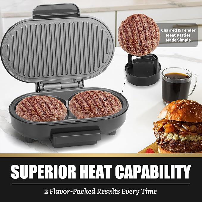 Double Mini Grill Maker, Breakfast Sandwich Maker, Burger Press Patty Maker, Panini Press Grill, Small Electric Grill, Ideal for Making Breakfast, Lunch and Snacks
