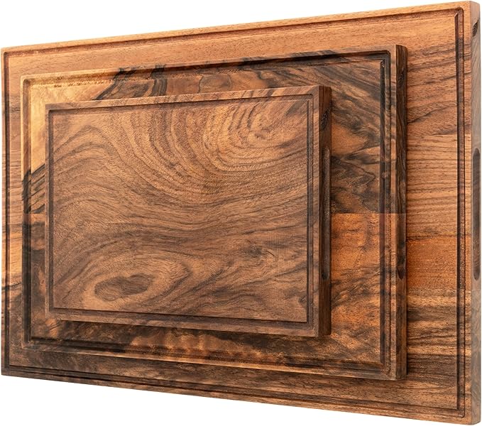 Walnut Wood Cutting Boards Set – Non Toxic, Solid Wood Cutting Board with Juice Groove - Wooden Charcuterie Boards for Serving Food - Wooden Chopping Board Set – Premium Dark Hardwood – Wedding Gifts