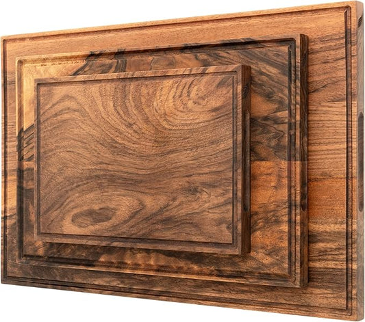 Walnut Wood Cutting Boards Set – Non Toxic, Solid Wood Cutting Board with Juice Groove - Wooden Charcuterie Boards for Serving Food - Wooden Chopping Board Set – Premium Dark Hardwood – Wedding Gifts