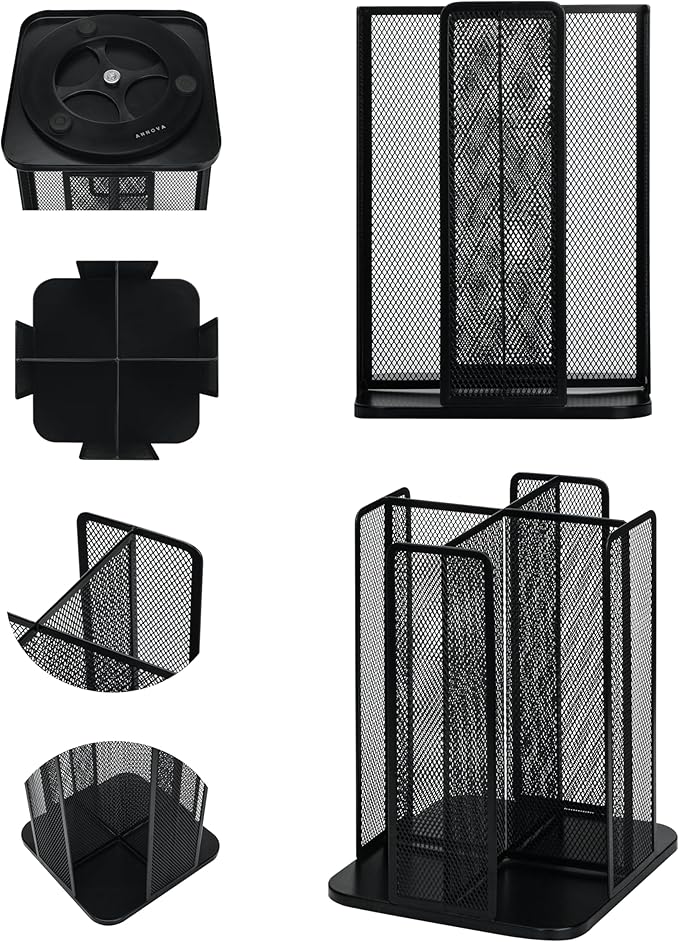 Annova Paper/Plastic Cup and Lid Holder Plastic Storage Organizer, 360°Rotating Coffee Mup Dispenser with 4 Compartments, Multifunctional Storage Rack for Home, Office, Bar, Coffee Shop (Black)